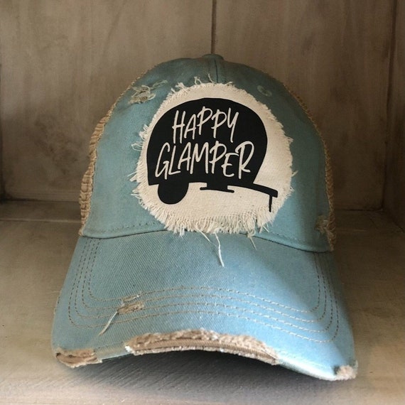 Happy Glamper Hat, Glamping, Camping Hat, Women's Cap, Women's Hat, Distressed Hat, Vintage Baseball Cap, Weathered Hat, Bohogroove