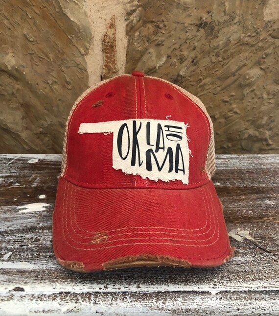 Oklahoma Hat, Women's Baseball Cap, Distressed Hat, Vintage Baseball Cap, Weathered Hat, Women's Baseball Hat