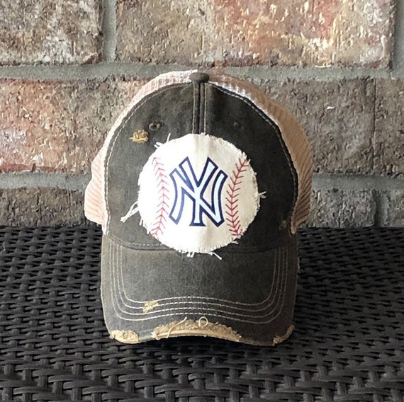 Vintage New York Yankees Hat Cap Blue White Strap Back Trucker