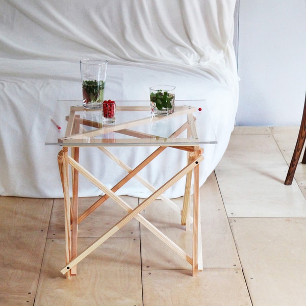 STICKS coffee table / side table handmade from solid wood / acrylic glass / blackened steel / natural oil