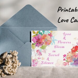 Romantische aquarel bloemen printbare kaart voor speciale gelegenheden - Dubbelzijdig liefde & bloemen ontwerp - Instant Digitale Download.