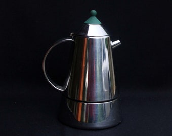 Retro Guido Bergna Italian Designer Stainless Steel Stovetop Espresso Coffeemaker | Four Cups | 7.5 inches | Sourced in Italy