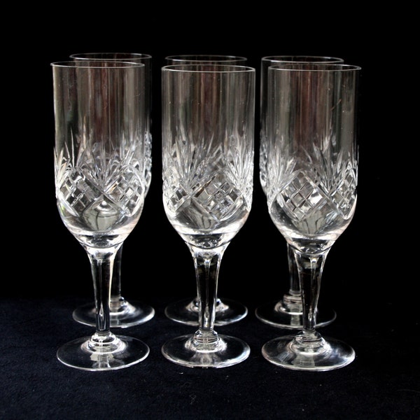 Set of six elegant vintage crystal champagne flutes (Ref: 3951)