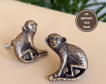 Monkey Brass Drawer Knob Animal Cabinet Pull Whimsical Home Decor Vintage Furniture Handle Nursery Kids Room Monkey Knob