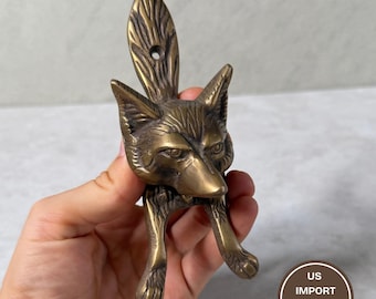 Brass Fox Door Knocker Antique Brass Front Door Knocker Woodland Animal Door Decor Rustic Entry Door Hardware Housewarming Gift