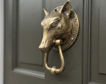 Brass Wolf Door Knocker, Rustic Wolf Head Door Knocker, Vintage Brass Front Door Decor, Wildlife Door Hardware, Housewarming Gift