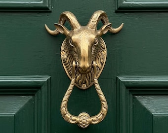 Brass Goat Door Knocker Vintage Ram Head Door Knocker Rustic Farmhouse Door Decor Antique Brass Entry Door Hardware Gift