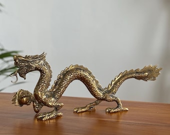 Figurka smoka z mosiądzu, mityczny wystrój Feng Shui, antyczna rzeźba z mosiądzu, symbol ochrony, prezent dla właściciela domu