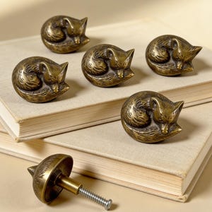 Bouton de tiroir en laiton renard pour animaux, décoration lunatique, poignée de meuble de Style vintage pour chambre d'enfants, bouton de meuble