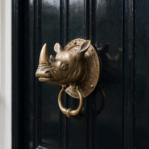 Brass Rhino Door Knocker Vintage Rhinoceros Door Knocker, Safari Door Decor Solid Brass Front Door Hardware, New Home Gift Housewarming gift