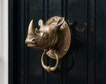 Brass Rhino Door Knocker Vintage Rhinoceros Door Knocker, Safari Door Decor Solid Brass Front Door Hardware, New Home Gift Housewarming gift