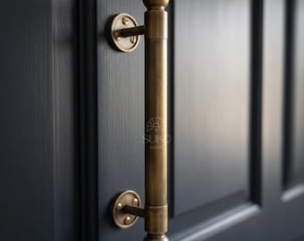 Brass Door Pull Handle Vintage Front Door Handle Solid Brass Entry Door Pull Antique Bronze Gold Barn Door Handle Heavy Duty