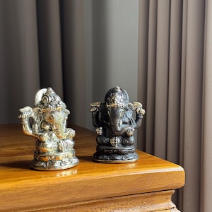 Brass Ganesha Statue Set Handcrafted Hindu God Figurines for Spiritual Decor and Meditation, Small Brass Idol Pair for Gifts & Home