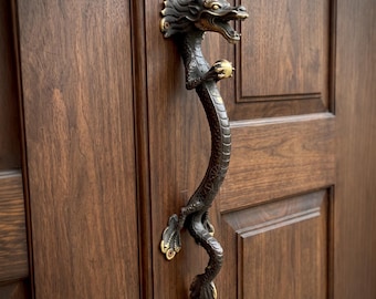 Dragon Door Handle, Brass Door Pull, Antique Brass, Vintage Brass, Dragon Hardware, Gothic Door Handle, Statement Cabinet Pull