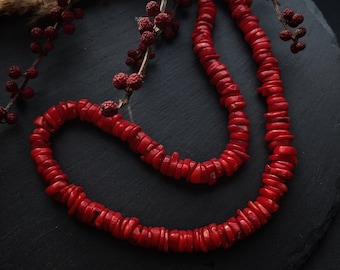 Red coral beads necklace, authentic traditional Ukrainian jewelry, One Strand Corals, Vintage Style, Ukrainian Corals, stand with Ukraine