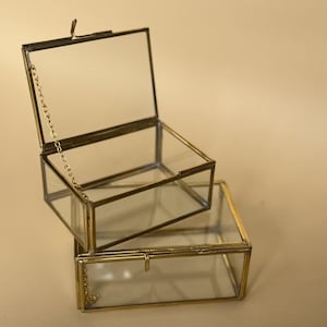Glass & Brass Jewelry Box Set – Vintage Trinket Storage for Rings, Earrings, Keepsakes – Elegant Gift for Weddings photography prop