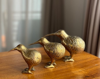Small brass kiwi bird statue possible in set of 3, bird statue Bronze Animals Antique Brass Animal Figurines, Gift for Mom