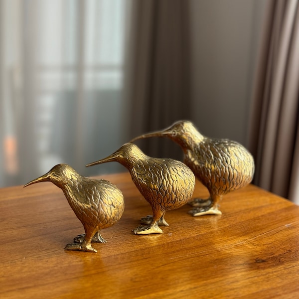 Small brass kiwi bird statue possible in set of 3, bird statue Bronze Animals Antique Brass Animal Figurines, Gift for Mom