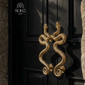 Set of Brass Snake Door Handle Antique Door Pull Unique Aesthetic Hardware Statement Brass Handle for Front Door Restaurant, Hotel, Cabinet