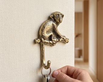 Brass Monkey Wall Hook Monkey Coat Hook Vintage Animal Wall Hook Gold Monkey Hook Decorative Brass Hook Jungle Home Decor  Homeowner gift