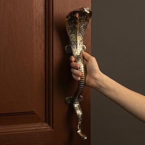 Brass Cobra Door Handle – Exotic Snake Design, Luxury Solid Brass Statement Accent for Home Office or Themed Interiors – Durable & Unique