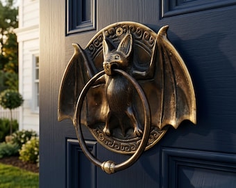 Brass Bat Door Knocker, Gothic Front Door Knocker, Vampire Bat Door Decor, Halloween Entryway Accent, Black or Gold Finish