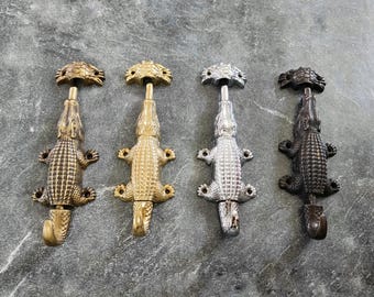 Brass Crocodile Door Latch Lock, Alligator Door Bolt Vintage Gothic Decor Animal Door Hardware Handmade Statement Door Lock