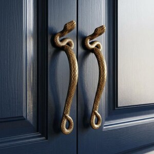 Brass Snake Door Handle Serpent Door Pull Unique Animal Hardware Gothic Decor Statement Brass Handle for Front Door or Cabinet
