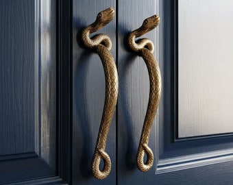 Manija de puerta de serpiente de latón, tirador de puerta de serpiente, herraje de animal único, decoración gótica, manija de latón llamativa para puerta de entrada o gabinete