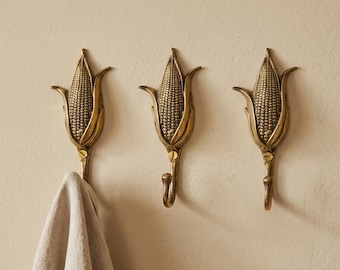 Brass Corn Wall Hook Farmhouse Kitchen Decor, Rustic Home Wall Hanger, Vintage Vegetable Hook Corn Cob Hook Farm Decor Housewarming gift
