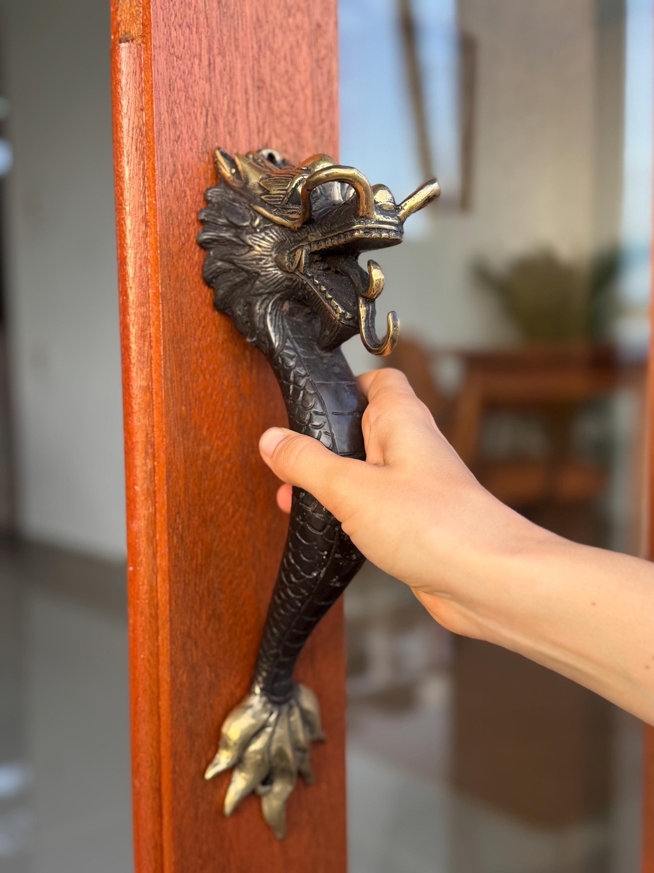 Dragon Door Handle Pull 34 Cm, Solid Brass Dragon Door Handle