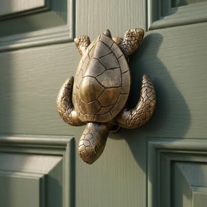 Brass Turtle Door Knocker Antique Brass Sea Turtle Door Knocker Coastal Front Door Decor Beach House Entry Hardware Gift