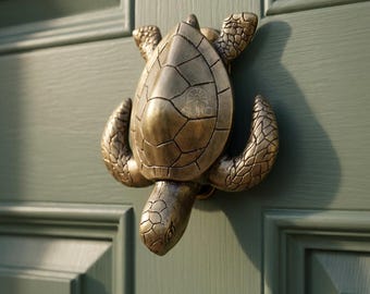 Brass Turtle Door Knocker Antique Brass Sea Turtle Door Knocker Coastal Front Door Decor Beach House Entry Hardware Gift