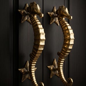 Brass Seahorse Door Handle, Coastal Cabinet Pull Nautical Furniture Hardware Ocean Decor, Luxury Beach House Handle