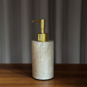 Marble Soap Dispenser with Gold Pump, Natural Stone Bathroom Accessory Refillable Lotion Dispense Minimalist Vanity Decor, Housewarming gift