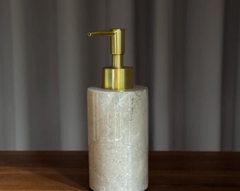 Marble Soap Dispenser with Gold Pump, Natural Stone Bathroom Accessory Refillable Lotion Dispenser Minimalist Vanity Decor Housewarming gift