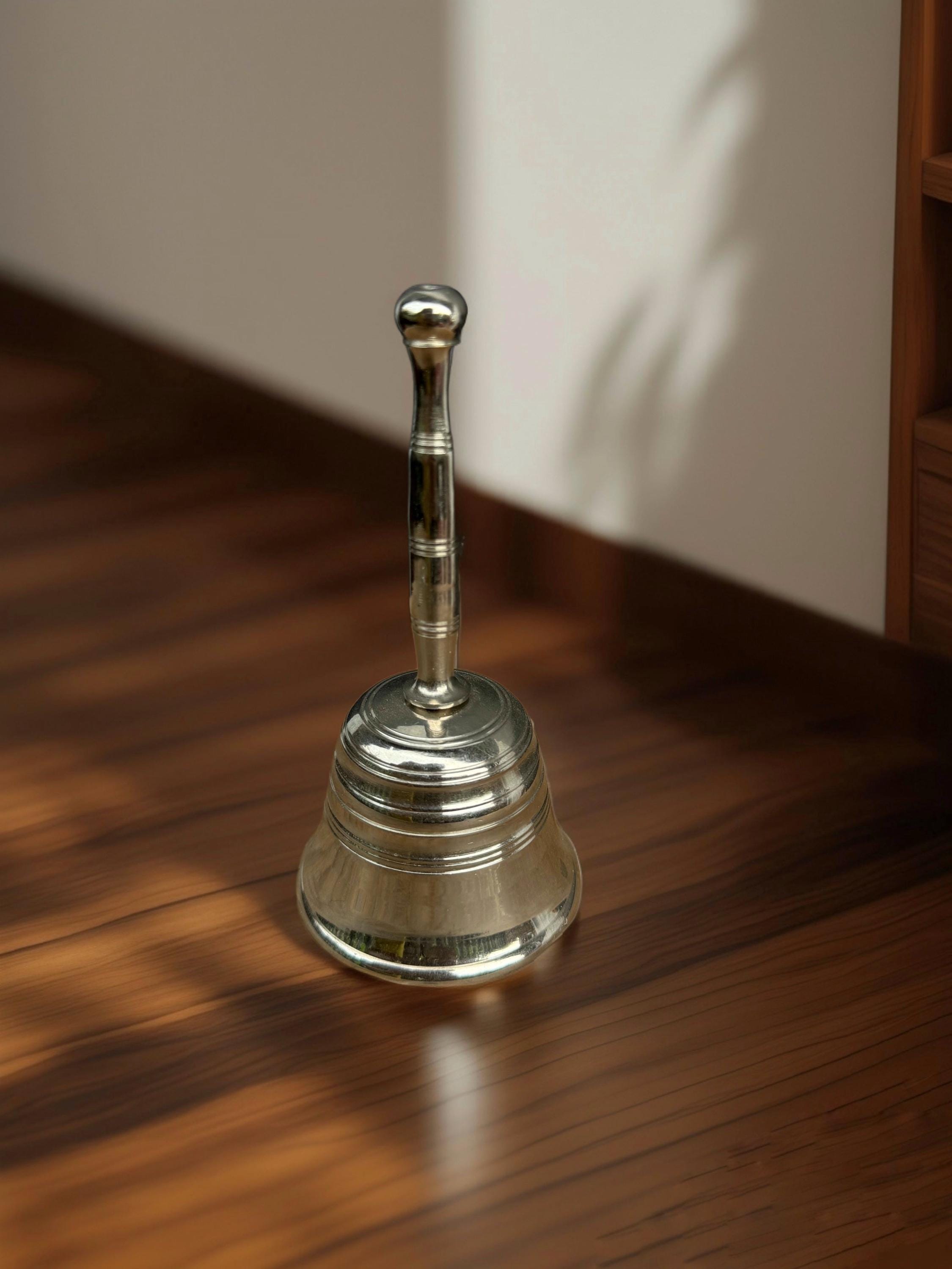 Vintage Silver Hand Bell Classic Brass Call Bell Elegant Gift for Collectors Desk or Reception Bell Teacher appreciation gift