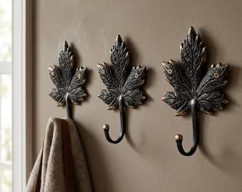 Vintage Maple Leaf Wall Hook Antique Brass Style Decorative Wall Hardware Rustic Nature Home Decor Entryway Hook Vintage home gift