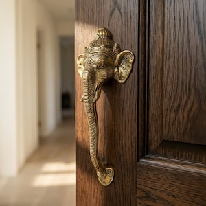 Brass Ganesha Elephant Door Handles, Vintage Exotic Pulls, Decorative Statement Hardware for Front Door and Cabinet New Home gift