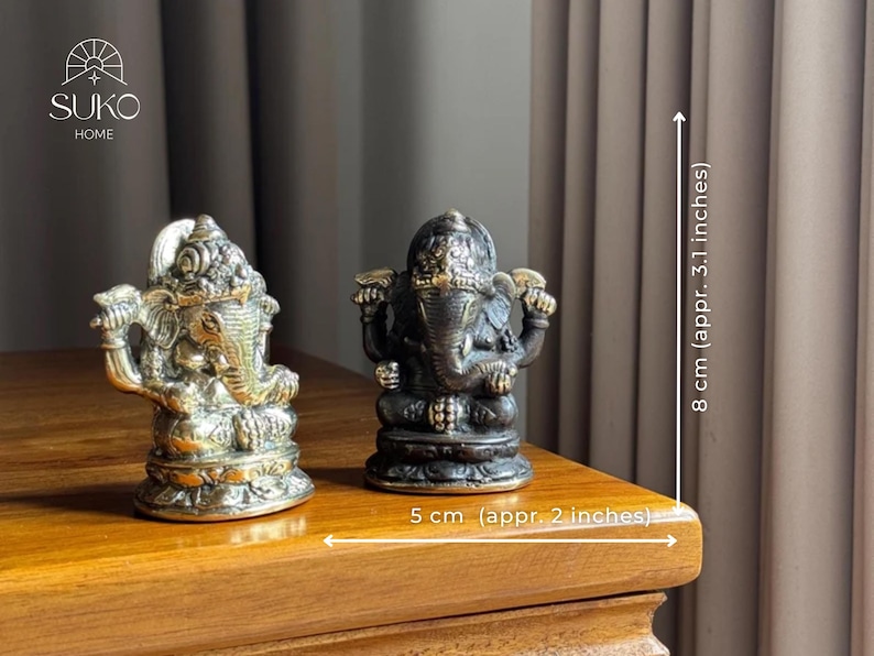 Brass Ganesha Statue Set Handcrafted Hindu God Figurines for Spiritual Decor and Meditation, Small Brass Idol Pair for Gifts & Home image 2