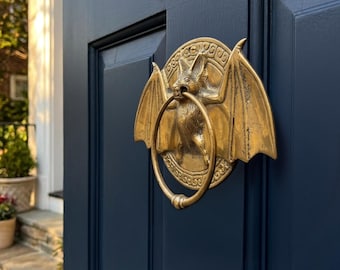 Halloween Entryway Brass Door Knocker Bat, Gothic Front Door Knocker Vampire Bat Door Decor, Halloween Entryway Accent, Black or Gold Finish