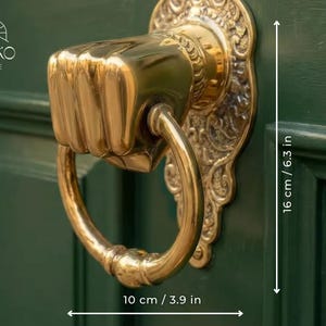 Brass Door Knocker Fist Knocker Door Bell Vintage Entry Handmade Hardware Housewarming Gift for Home Front Door image 2