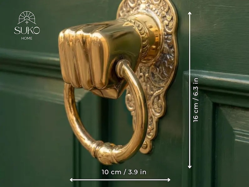 Brass Door Knocker Fist Knocker Door Bell Vintage Entry Handmade Hardware Housewarming Gift for Home Front Door image 2