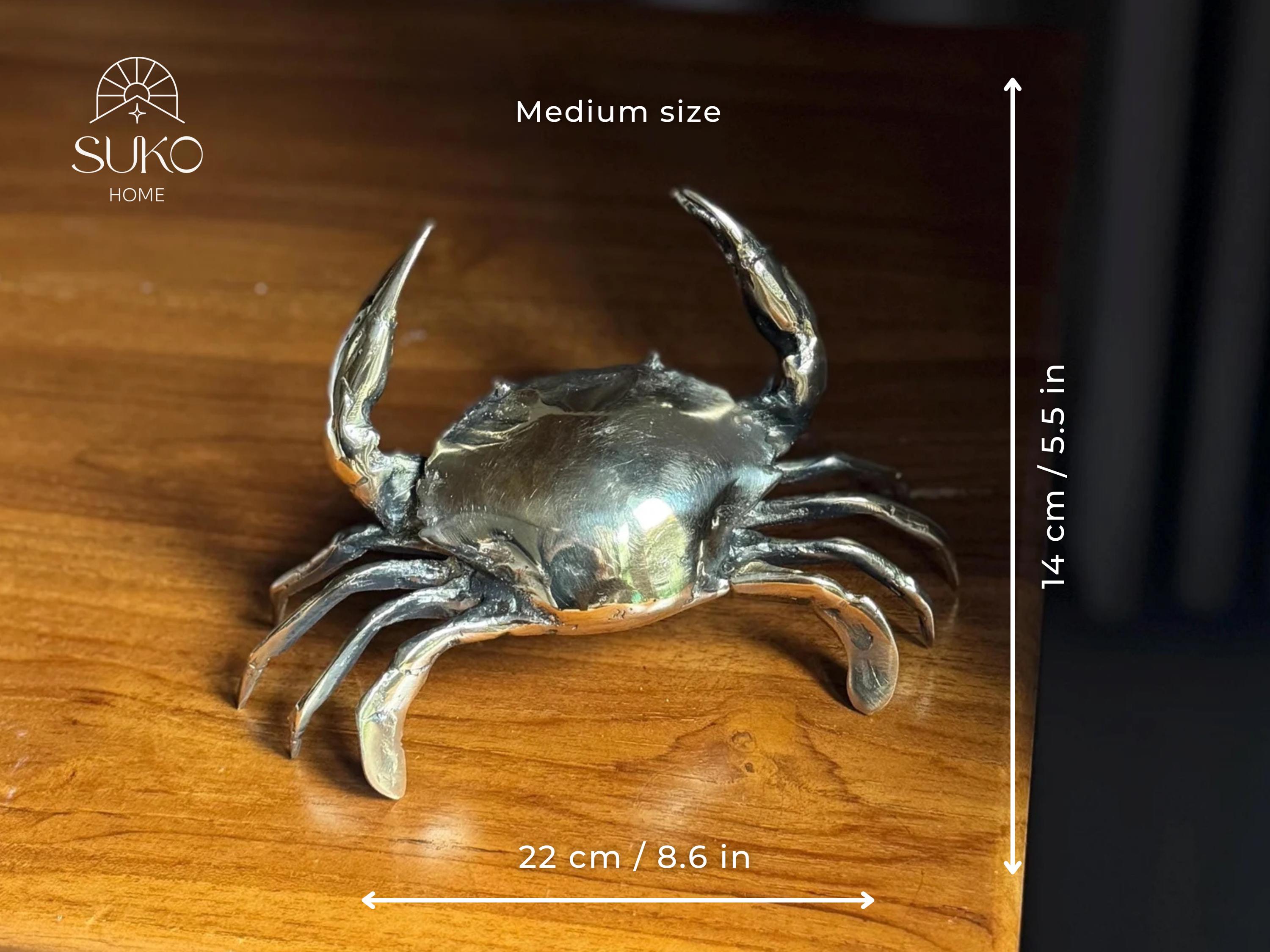 真鍮製のカニの置物 - 手作りの航海カニの装飾品。ユニークな海岸風の