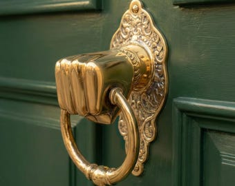 Brass Door Knocker Fist Knocker Door Bell Vintage Entry Handmade Hardware Housewarming Gift for Home Front Door