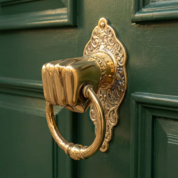 Brass Door Knocker Fist Knocker Door Bell Vintage Entry Handmade Hardware Housewarming Gift for Home Front Door