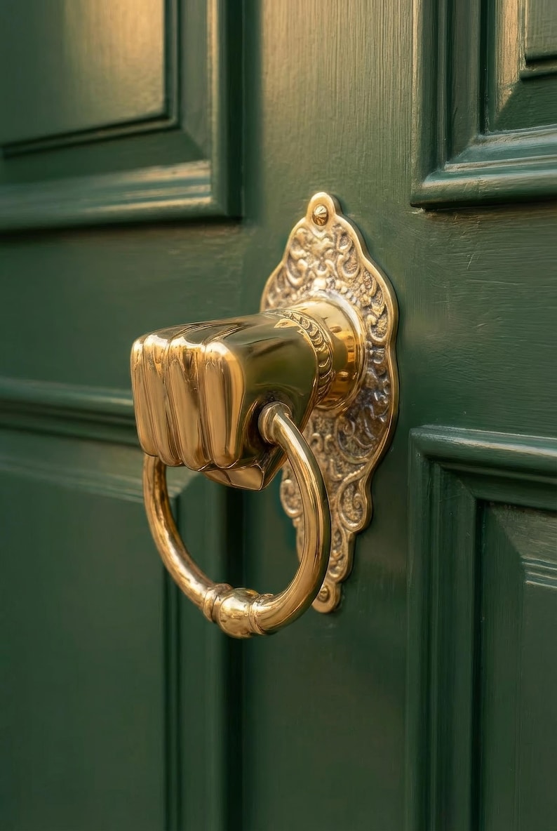 Brass Door Knocker Fist Knocker Door Bell Vintage Entry Handmade Hardware Housewarming Gift for Home Front Door image 1