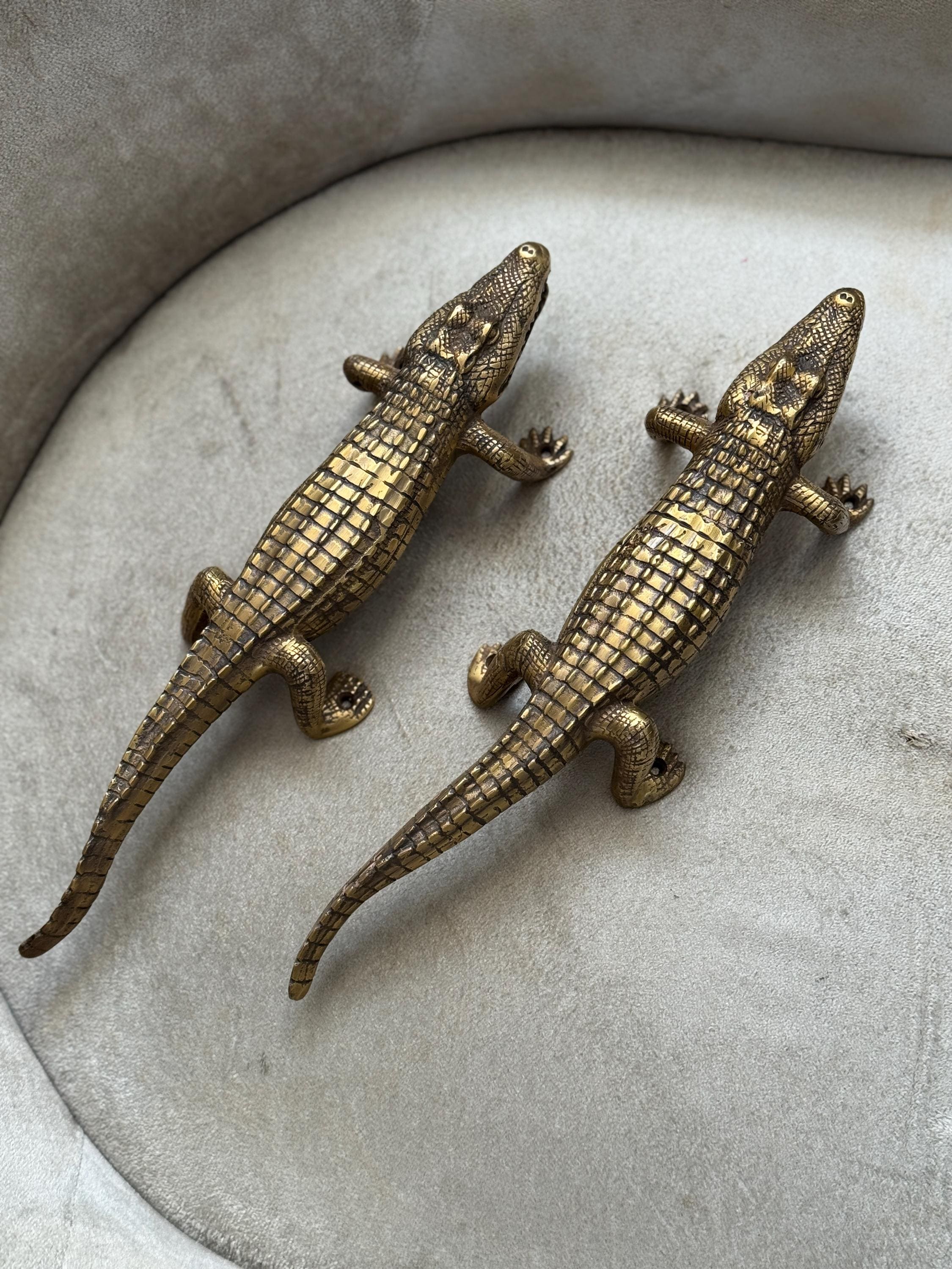 Brass Alligator Door Handle Whimsical Home Decor Animal Wall