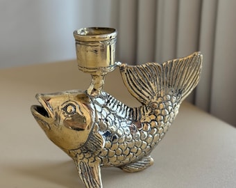 Bougeoir ancien en Métal Sculpture Poisson Dauphin - Collection