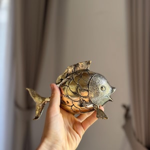 Brass Goldfish Figurine, Fish Home Decor Handmade Metal Fish Statue Feng Shui Lucky Charm, Nautical Coastal Shelf DecorFather’s Day gift